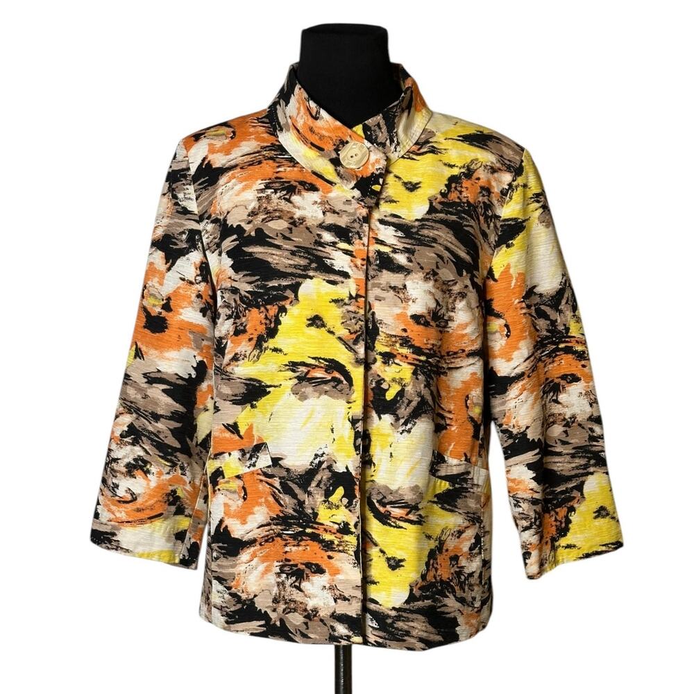 David Brooks vintage orange yellow print silk blazer jacket size Medium